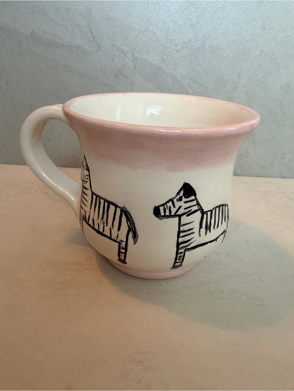Handmade Painted Zebra Coffee Mug White & Pink !Super Cute!